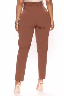 Fashion Nova Olivia Belted Trouser - Chocolate Pants