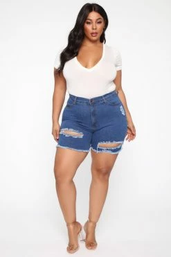 Fashion Nova A Lot To Love Distressed Bermuda Shorts - Medium Blue Wash
