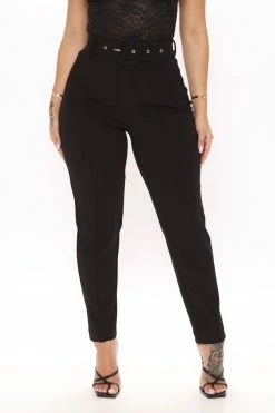 Fashion Nova Pants Olivia Belted Trouser - Black