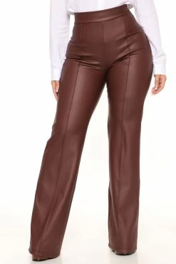 Fashion Nova Victoria High Waisted Dress Pants Faux Leather 35 - Brown