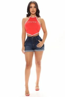 Fashion Nova Talk About It High Rise Stretch Denim Shorts - Dark Wash