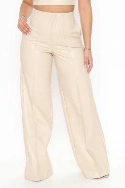 Fashion Nova Julia Faux Leather Wide Leg Pant - Cream