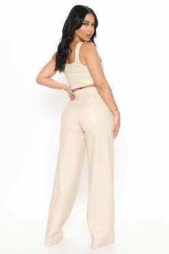 Fashion Nova Julia Faux Leather Wide Leg Pant - Cream