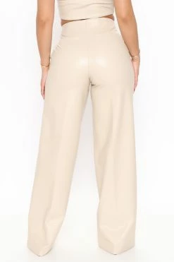 Fashion Nova Julia Faux Leather Wide Leg Pant - Cream