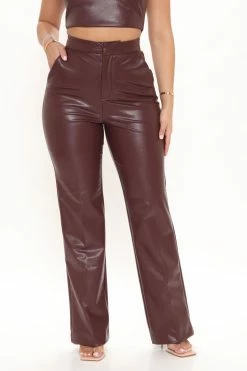 Fashion Nova Julia Faux Leather Trouser Pant - Chocolate Pants