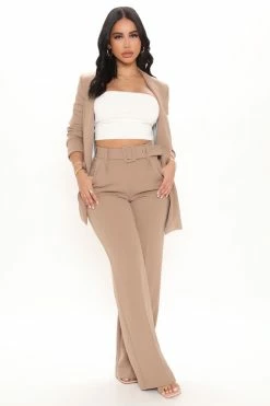 Fashion Nova Celine Belted Wide Leg Pant - Taupe Pants