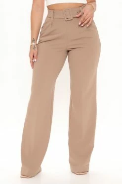 Fashion Nova Celine Belted Wide Leg Pant - Taupe Pants