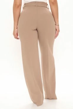 Fashion Nova Celine Belted Wide Leg Pant - Taupe Pants
