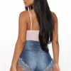 Fashion Nova Crazy Little Fringe Distressed Denim Shorts - Medium Blue Wash