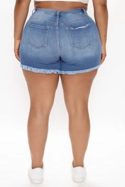 Fashion Nova Only The Finest Stretch Denim Shorts - Medium Blue Wash