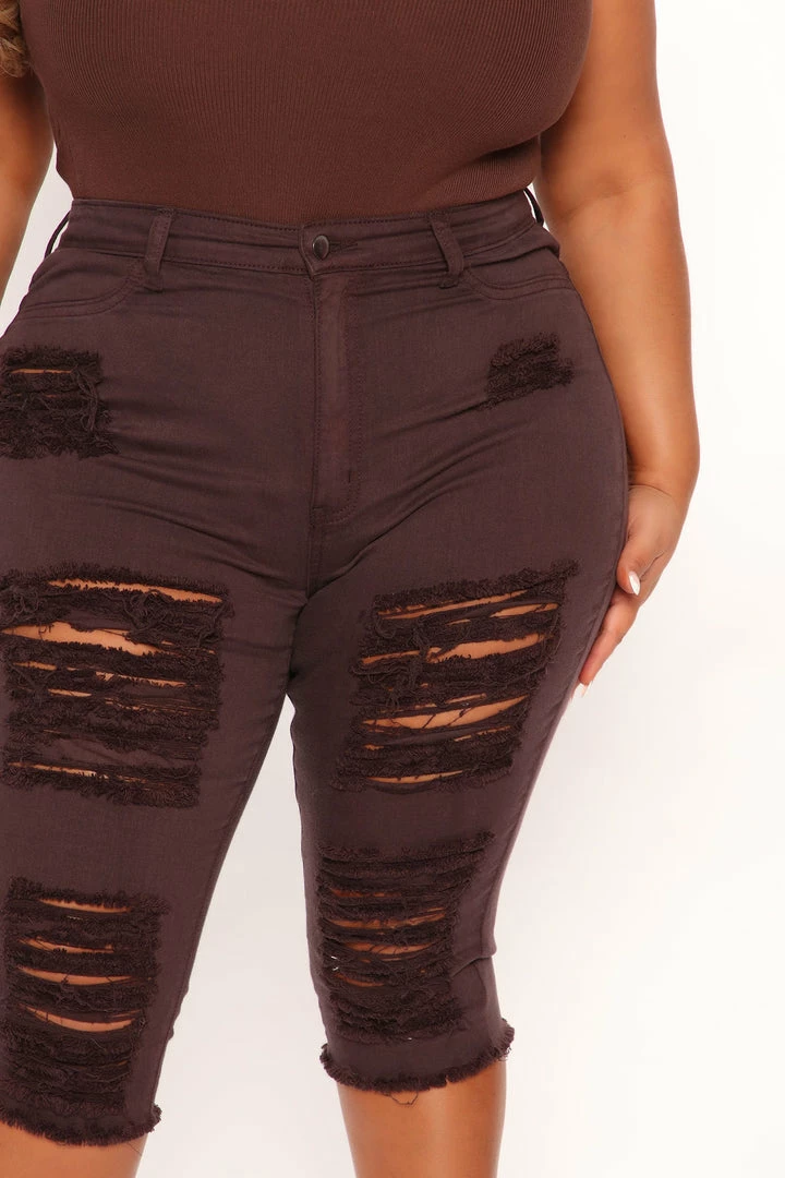 Fashion Nova Live In My Denim Shorts - Brown