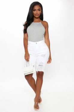 Fashion Nova Haley Denim Bermuda Shorts - White