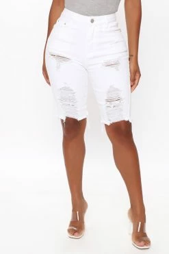 Fashion Nova Haley Denim Bermuda Shorts - White