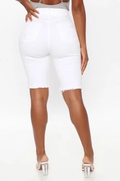 Fashion Nova Haley Denim Bermuda Shorts - White