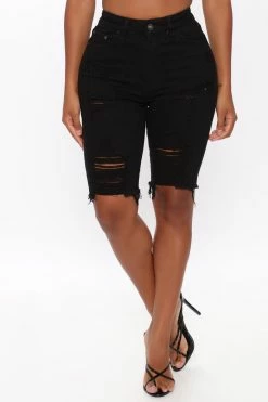 Fashion Nova Haley Denim Bermuda Shorts - Black