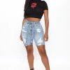 Fashion Nova Shorts A Vision In Blue Belted Denim Bermudas - Light Blue Wash