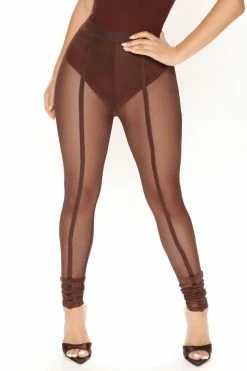 Fashion Nova Show Some Leg Mesh Leggings - Chocolate