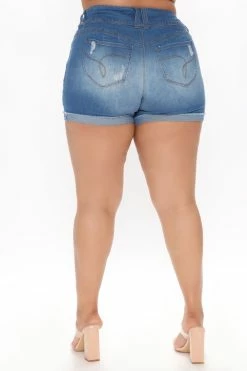 Fashion Nova Alexis Booty Booty Shorts - Medium Blue Wash