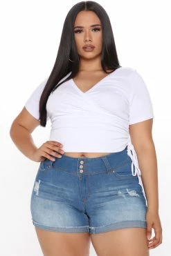 Fashion Nova Alexis Booty Booty Shorts - Medium Blue Wash