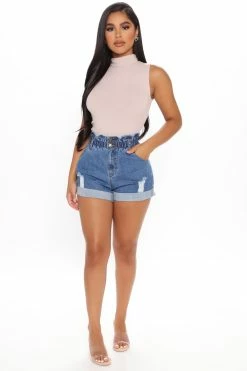 Fashion Nova Waist Of Time Distressed Denim Shorts - Medium Blue Wash