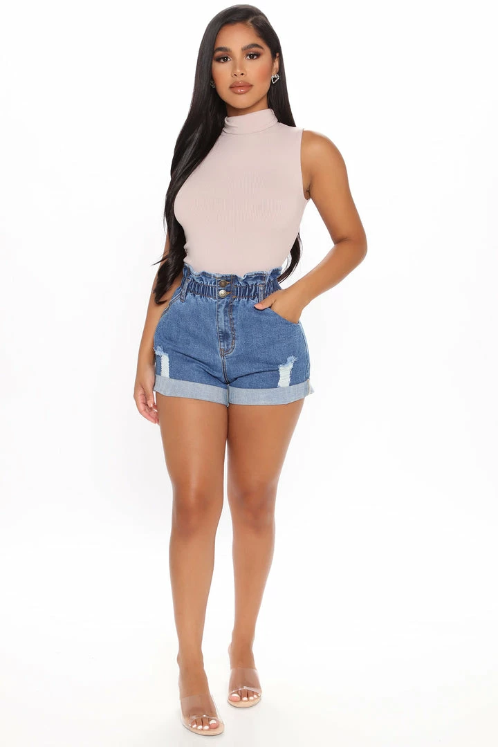 Promo 😀 Fashion Nova Waist Of Time Distressed Denim Shorts - Medium Blue Wash 🎁 3 Fashion Nova Waist Of Time Distressed Denim Shorts - Medium Blue Wash