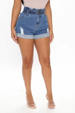 Fashion Nova Waist Of Time Distressed Denim Shorts - Medium Blue Wash