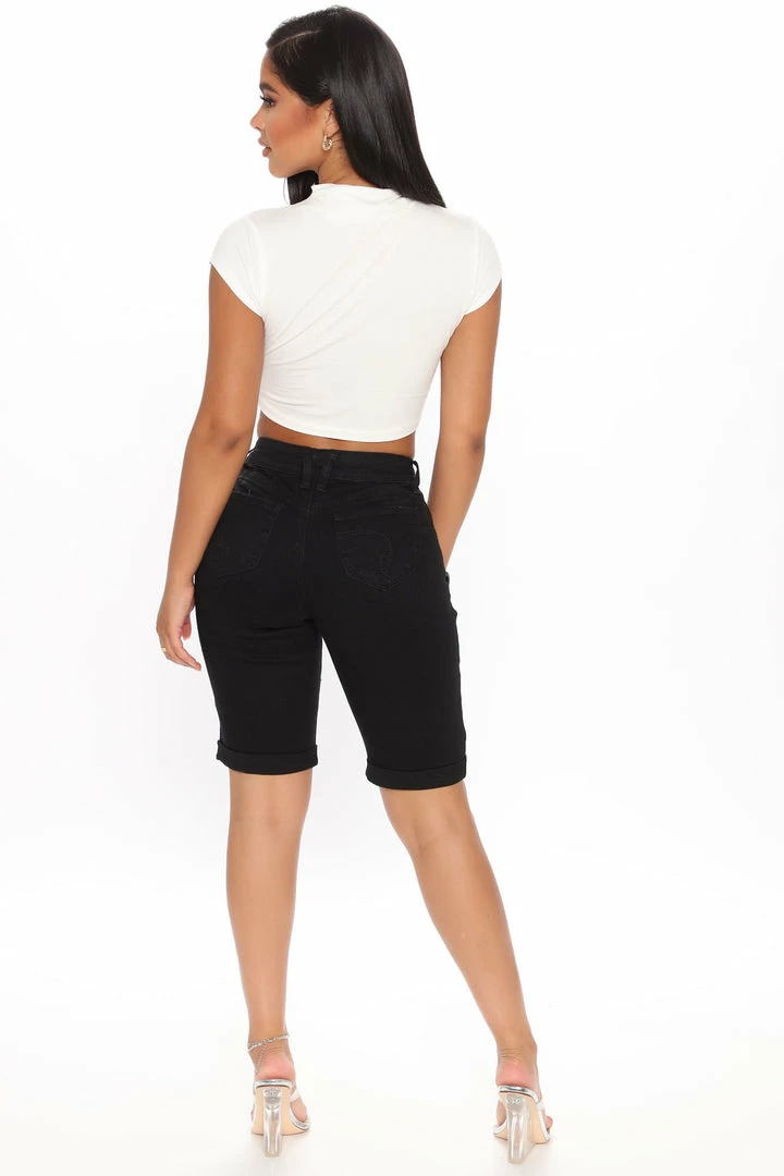 Flash Sale ✨ Fashion Nova Amberly Booty Lifting Mid Rise Denim Bermudas - Black Shorts 🤩 5 Fashion Nova Amberly Booty Lifting Mid Rise Denim Bermudas - Black Shorts