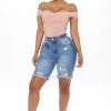 Fashion Nova Corinna Booty Lifting Denim Bermudas - Medium Blue Wash Shorts