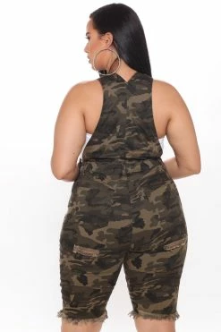 Fashion Nova Sophie Distressed Shortalls - Camouflage Shorts