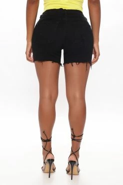 Best Sale ⌛ Fashion Nova Izzy Mid Rise Denim Shorts - Black ⭐ 12 Fashion Nova Izzy Mid Rise Denim Shorts - Black
