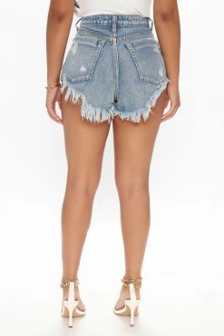 Fashion Nova Cooper Distressed Denim Shorts - Light Wash