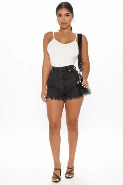 Fashion Nova Pinch Me High Waisted Denim Shorts - Black