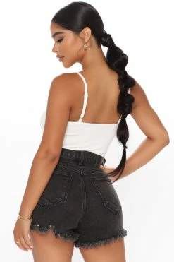 Fashion Nova Pinch Me High Waisted Denim Shorts - Black