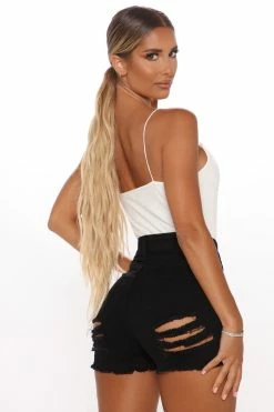 Fashion Nova All The Booty Ripped Denim Shorts - Black