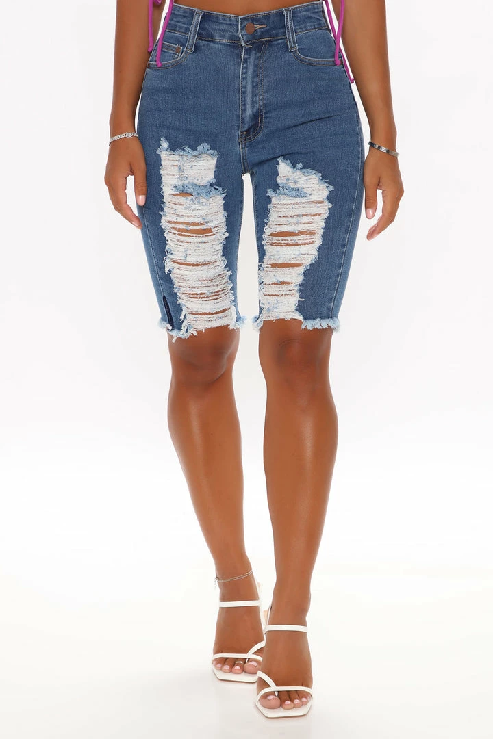 Best Sale ๐ Fashion Nova Distressed About It Denim Knee Shorts - Medium Blue Wash ๐ 4 Fashion Nova Distressed About It Denim Knee Shorts - Medium Blue Wash