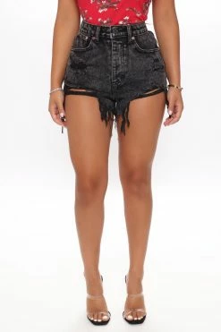 Fashion Nova Under Deconstruction Acid Wash Denim Shorts - Acid Wash Black