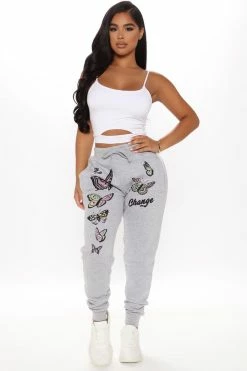 Fashion Nova Be The Change Butterfly Sweatpants - Heather Grey