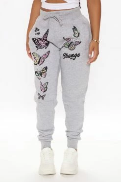 Fashion Nova Be The Change Butterfly Sweatpants - Heather Grey