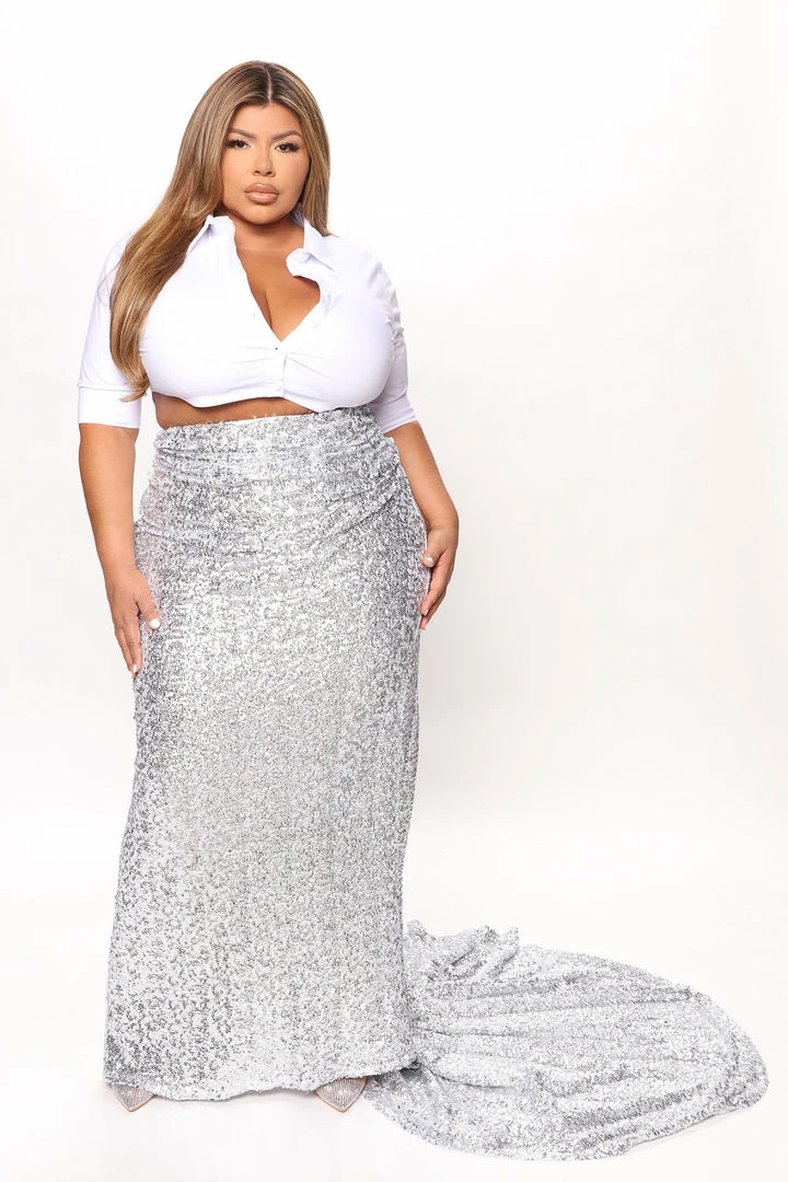 Fashion Nova Grand Entrance Sequin Maxi Skirt - Silver