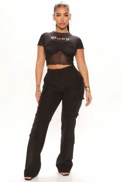 Fashion Nova Pants In The Lead Wide Leg Cargo Pant 32 - Black