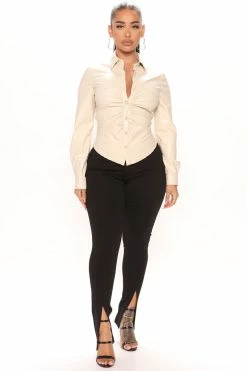 Fashion Nova Flaunt It Slit Skinny Pant - Black Pants