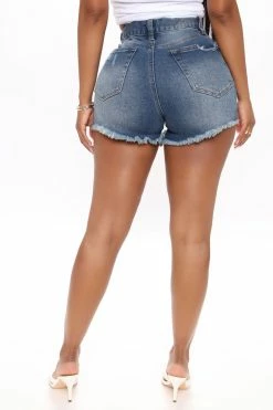 Fashion Nova Decades Ago Distressed Denim Shorts - Medium Blue Wash