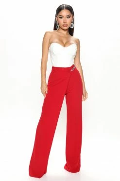 Fashion Nova With Elegance Wide Leg Pant 33 - Red Pants