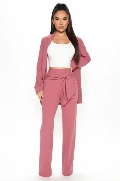 Fashion Nova Sasha Tie Waist Pant - Mauve
