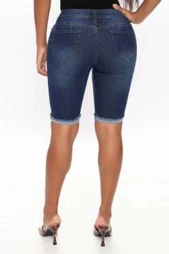Fashion Nova Shorts Hold Me Closer Booty Lifting Denim Bermudas - Dark Wash