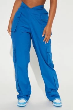 Fashion Nova Main Character Cargo Parachute Pants - Blue