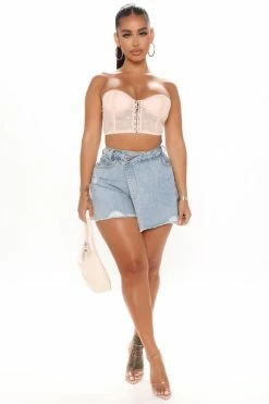 Fashion Nova Shorts Crossover Non Stretch Denim Skort - Light Blue Wash