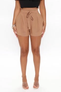 Fashion Nova Rosie Tie Waist Shorts - Camel