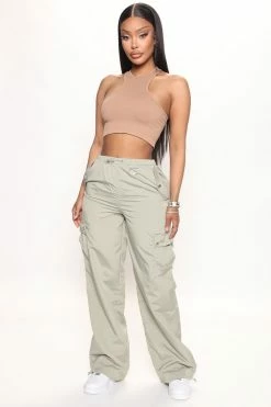 Fashion Nova Pants Step It Up Cargo Parachute Jogger - Sage