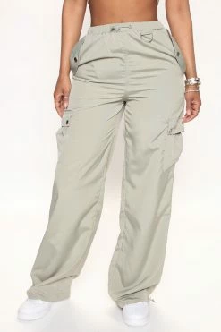 Fashion Nova Pants Step It Up Cargo Parachute Jogger - Sage